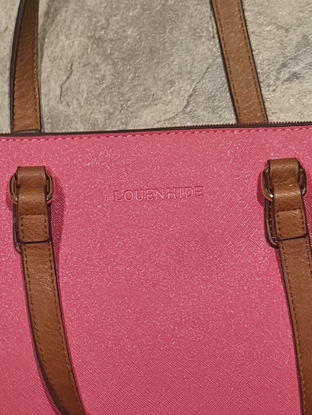 Louenhide Fuchsia Pink Tote Shoulder Bag Tan Handles & Crossbody Strap